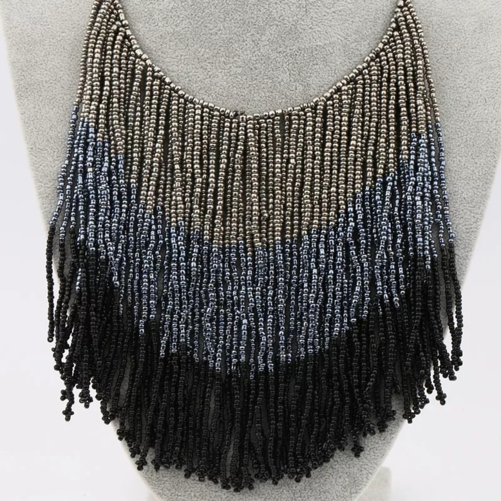 Vintage Bohemian Beaded Tassel Necklace Set